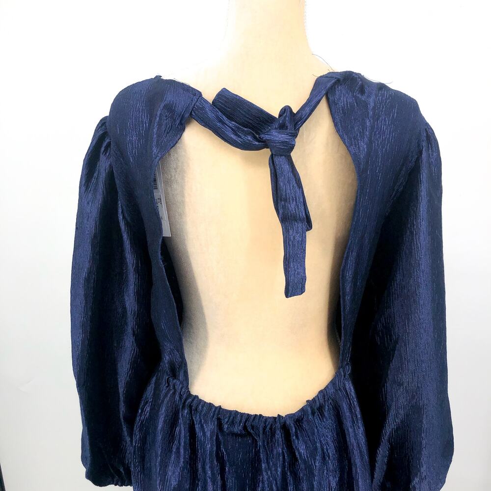TOPSHOP Open Back Midi Dress Size 10 Midnight Blue Premium Textured Jacquard NWT - Picture 5 of 10